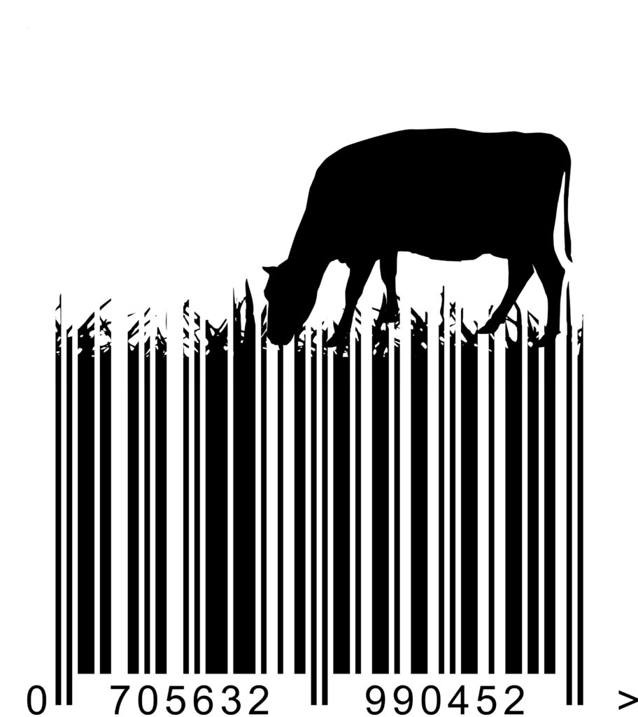cow eating barcode artwork