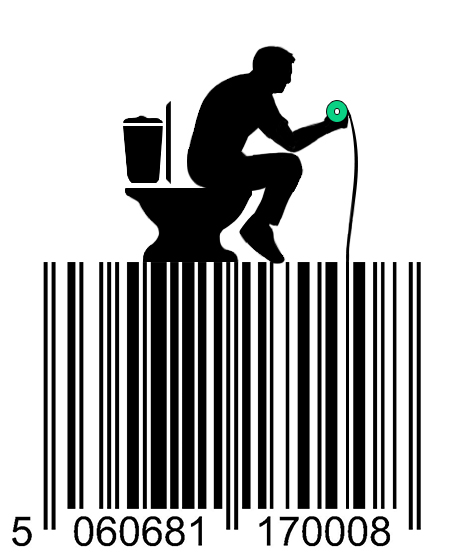 Man on toilet barcode artwork